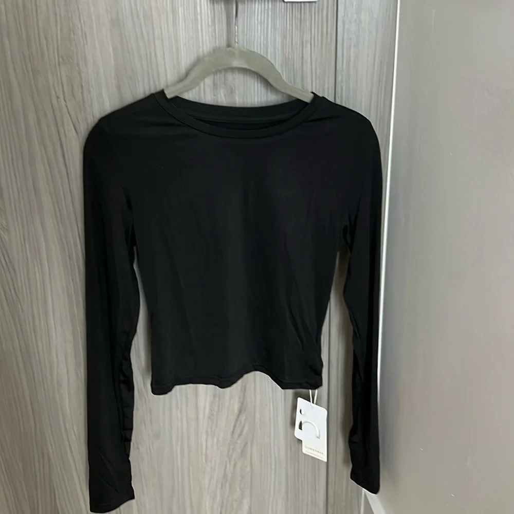 NWT MINIMALIST slinky black cropped long sleeve top by COMMENSE S - Picture 2 of 7